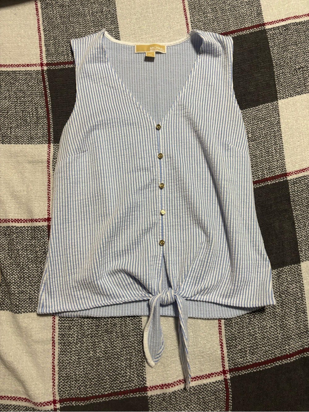 Women’s Michael Kors Light Blue & White Striped Tie-Hem Sleeveless Top